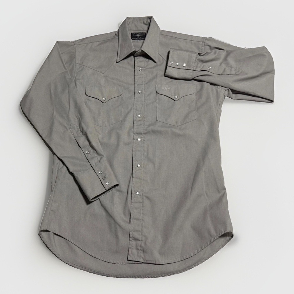 Vintage 80s 90s Flying R Ranchwear Grey Western Pearl Snap Shirt Mens 16-34 M/L